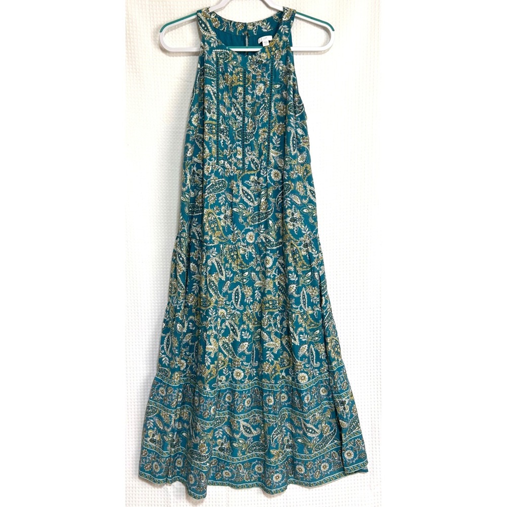 J. Jill Teal Paisley Tiered Maxi Dress Halter Size Medium Petite Summer Boho I - Picture 2 of 11